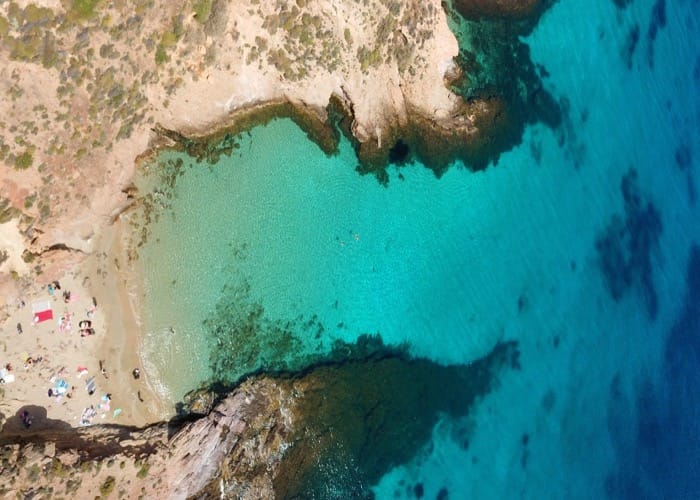 agios sostis beach mykonos Aerial motion shutterstock