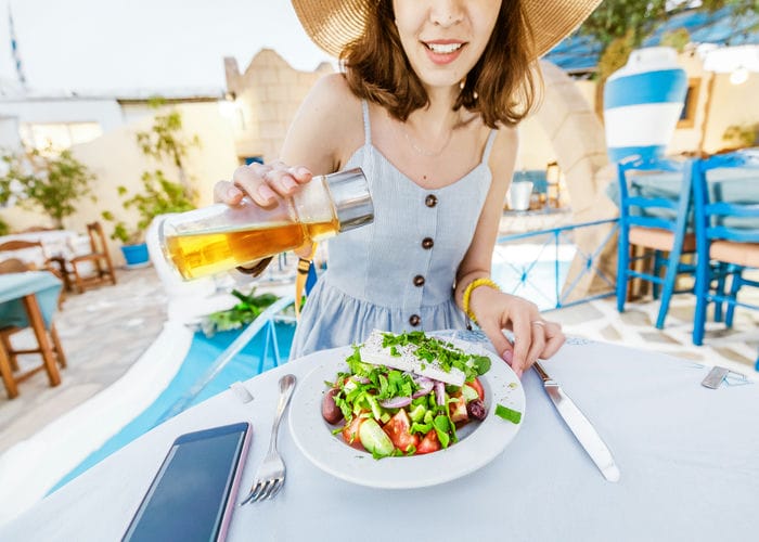 eating greek food
