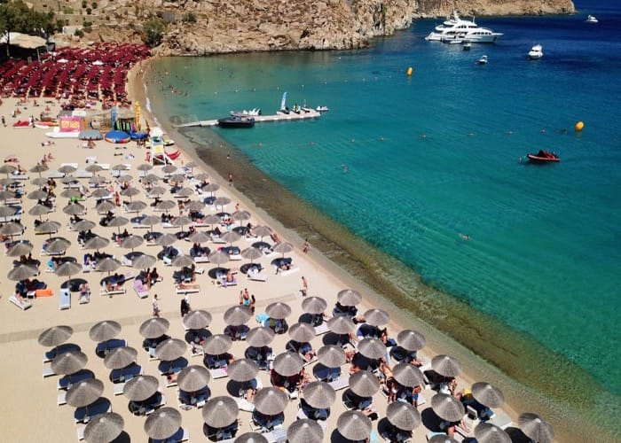 super paradise beach mykonos Aerial motion shutterstock