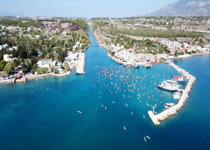 aerial view of corinth canal Aerial motion shutterstock