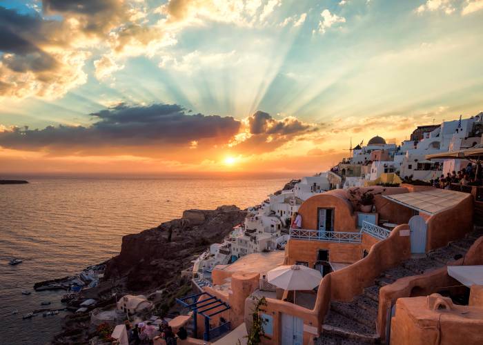sunset in oia santorini