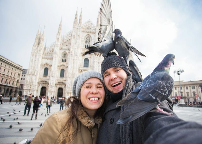 couple in milan in winter
