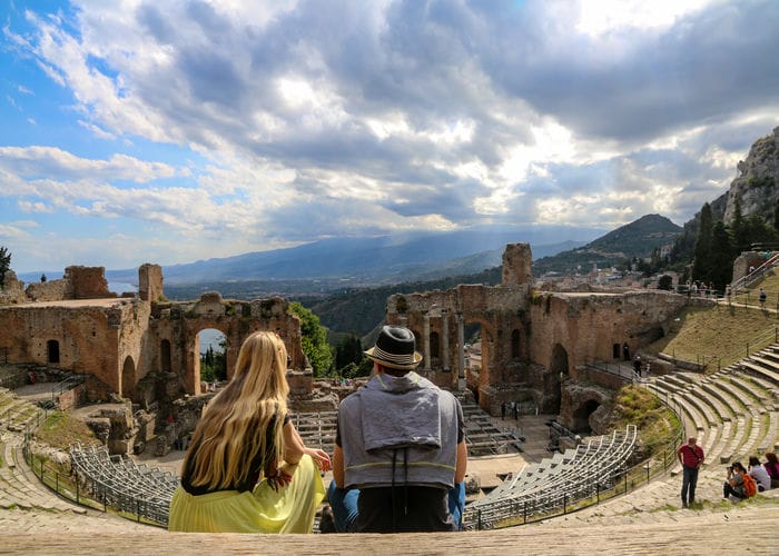 couple in taormina theater